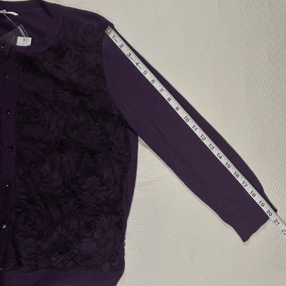 New York & Company Purple Rosette 3D Floral Button Front Cardigan Sweater NEW - Picture 5 of 8